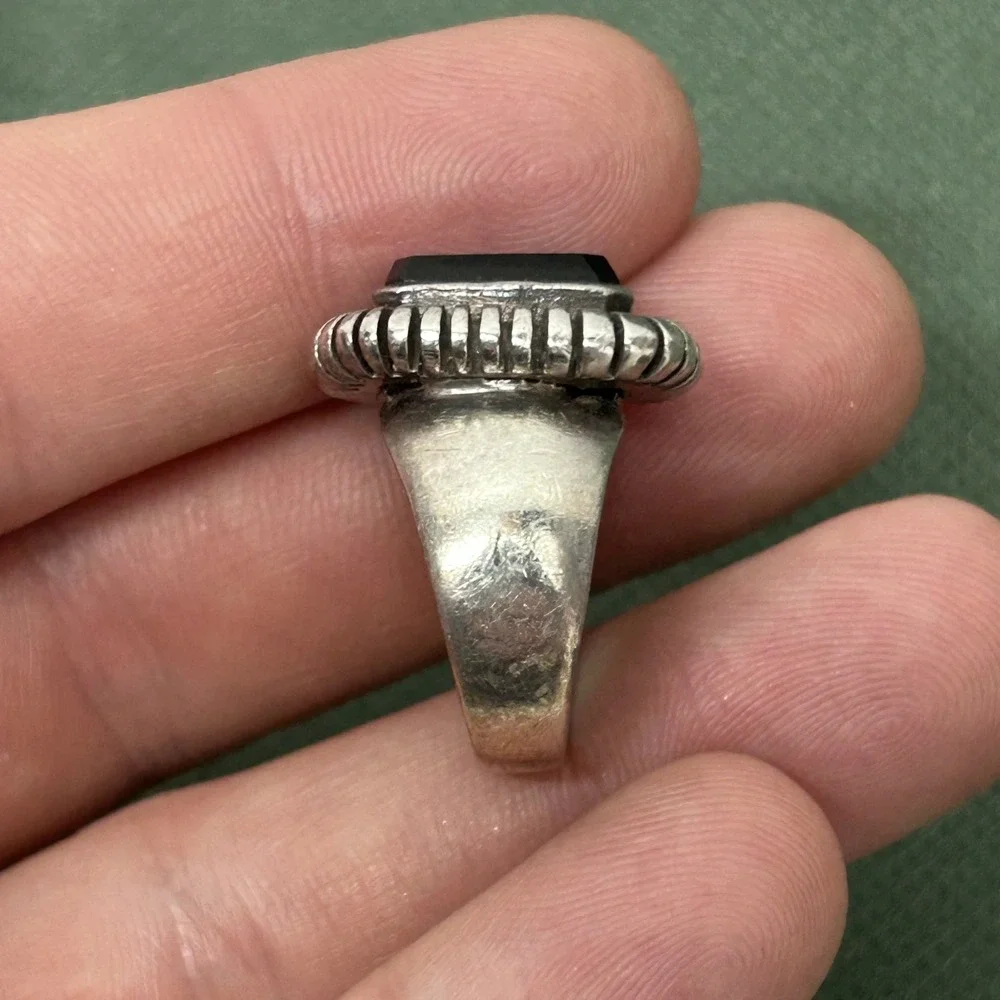 Vintage JM Thailand Square Onyx Sterling Silver Ring Size 6.5